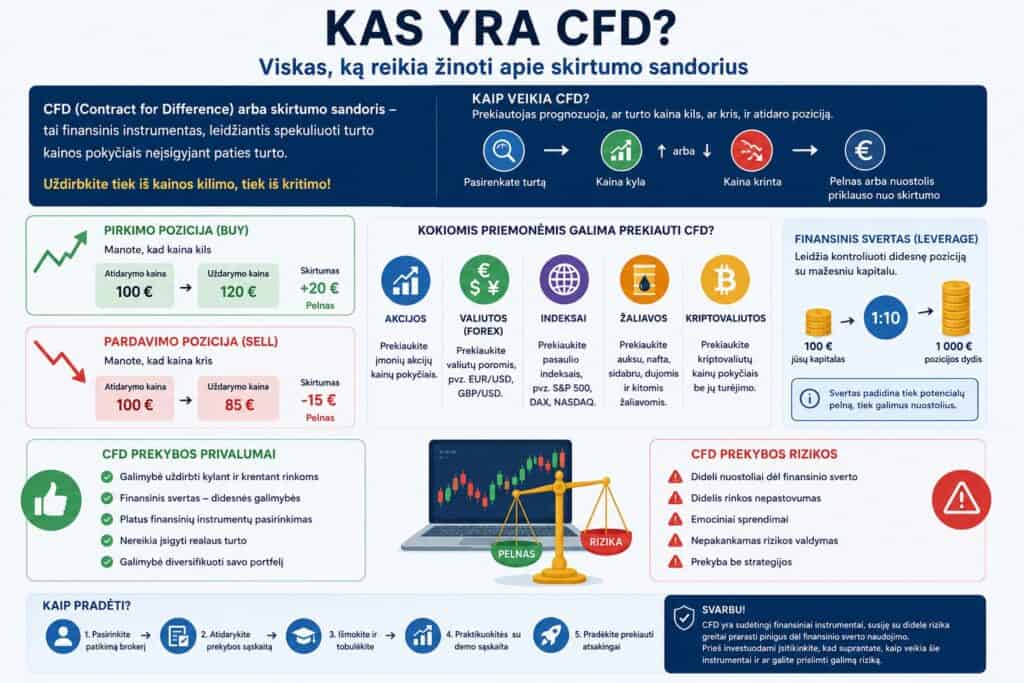 CFD prekybos vadovas pagrindai ir rizikos